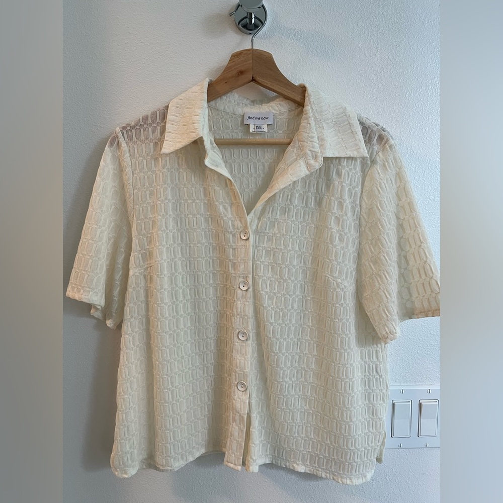 Find Me Now - Roman Mesh Button Down - ANTIQUE WHITE / XS/S